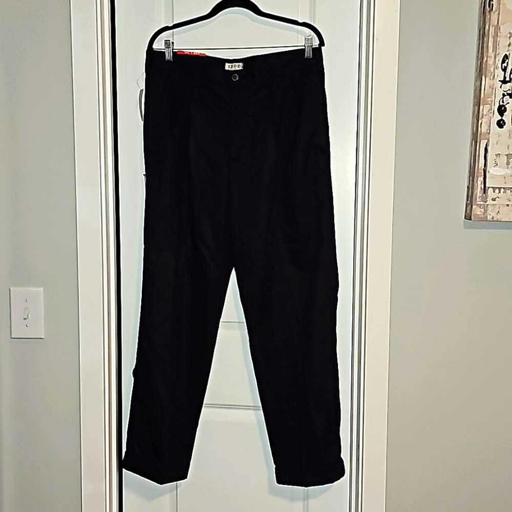 IZOD Wrinkle Resistant Heritage Chino Mens Double Pleated Navy Blue NWT 33Wx30L - Picture 1 of 13
